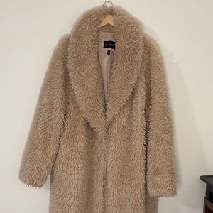 Eloquii Oversized Teddy Coat Long Faux Shearling Neutral Beige Plus Size 22/24